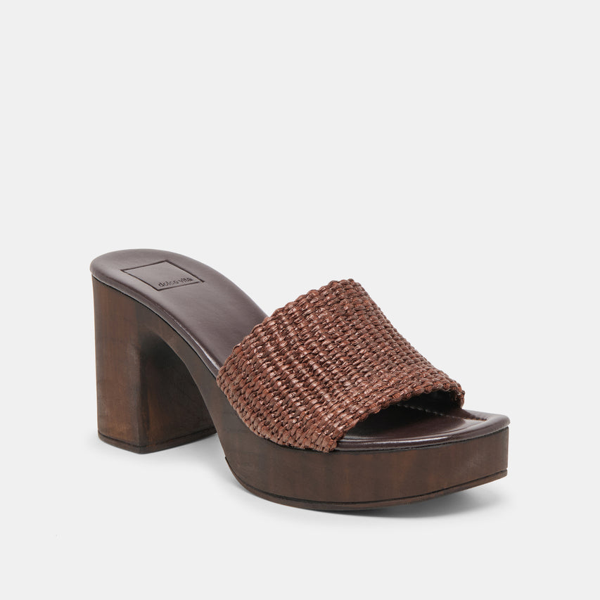 CELEST HEELS CHOCOLATE RAFFIA