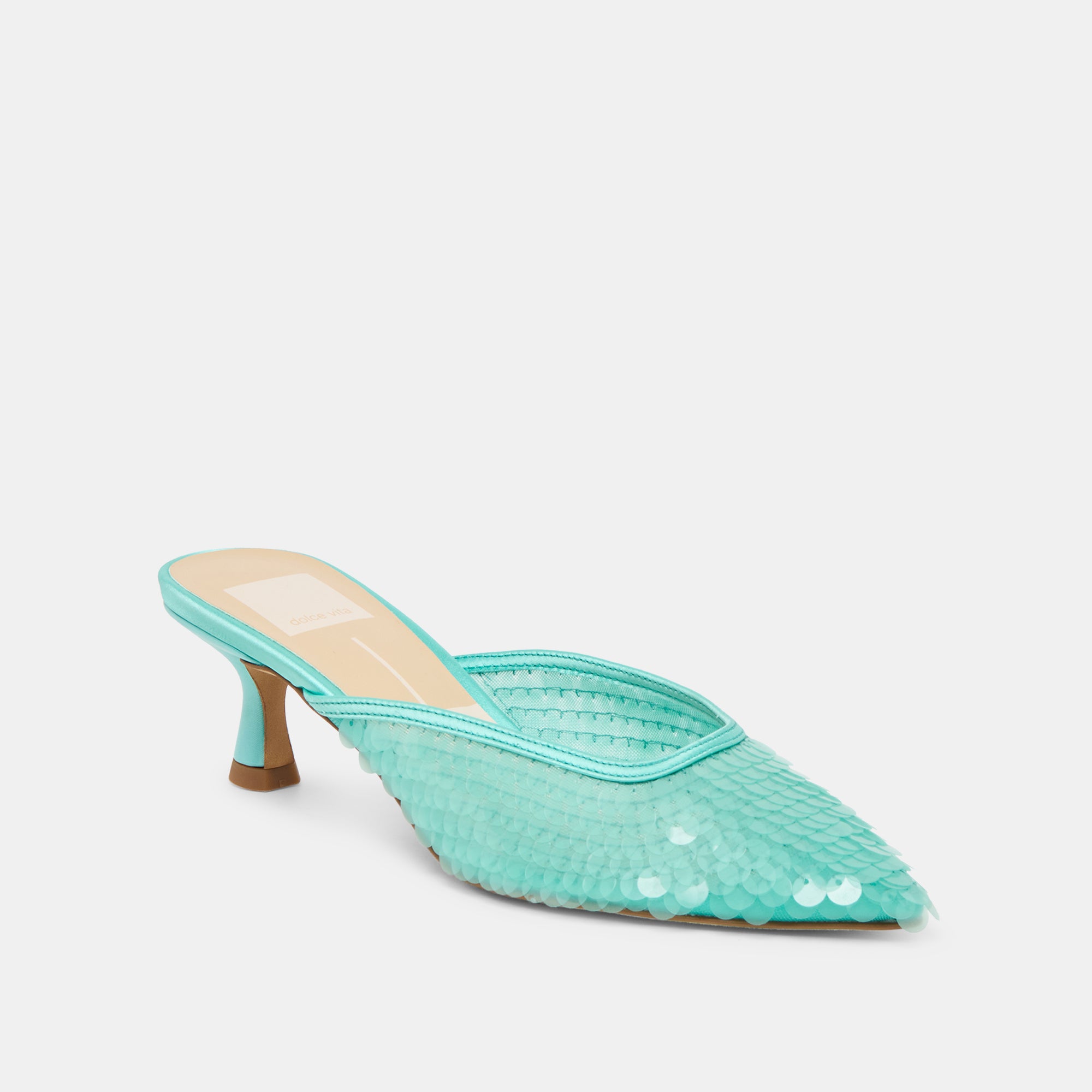 CLEO SEQUIN HEELS AQUA SEQUIN