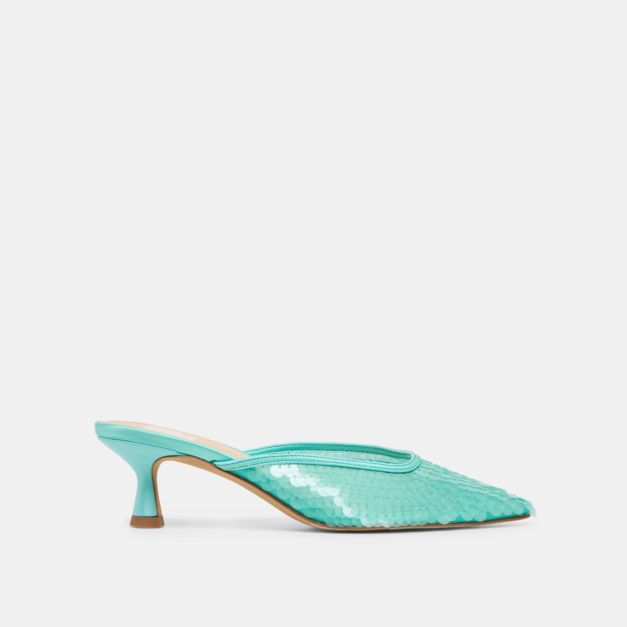 CLEO SEQUIN HEELS AQUA SEQUIN