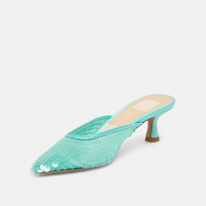 CLEO SEQUIN HEELS AQUA SEQUIN