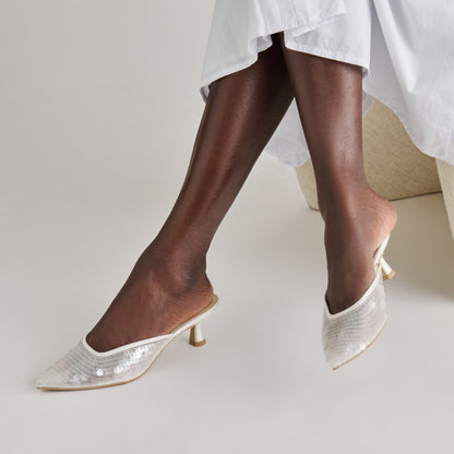 CLEO SEQUIN HEELS IVORY SEQUIN