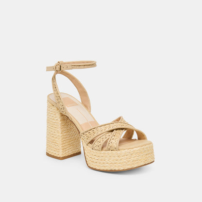 DANILA HEELS LT NATURAL CROSS HATCH RAFFIA