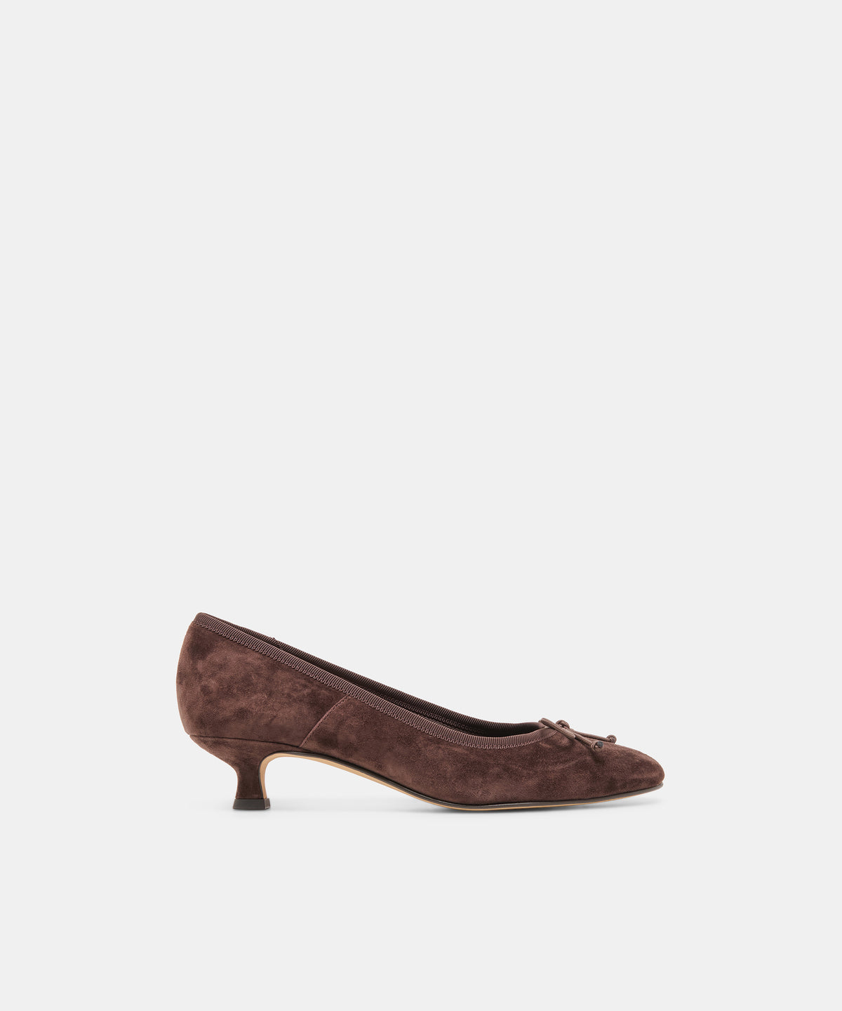 DAWSEN Mahogany Suede Closed-Toe Kitten Heels | Dolce Vita