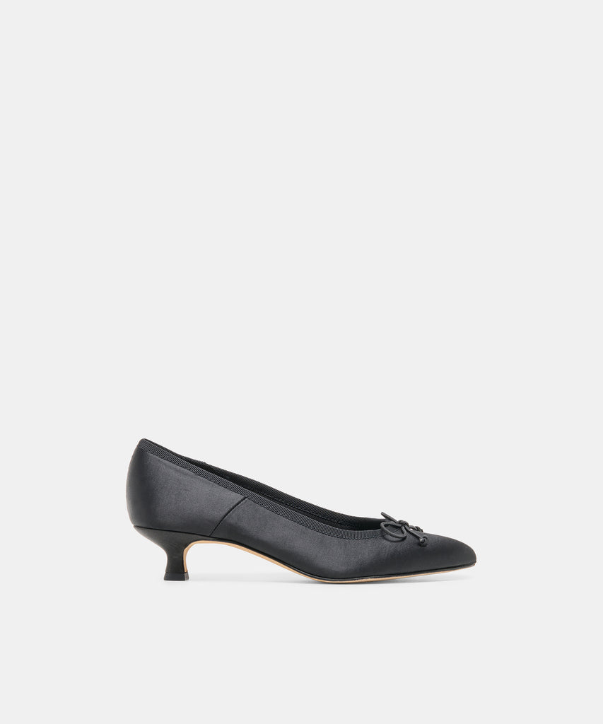 DAWSEN Onyx Satin Closed-Toe Kitten Heels | Dolce Vita
