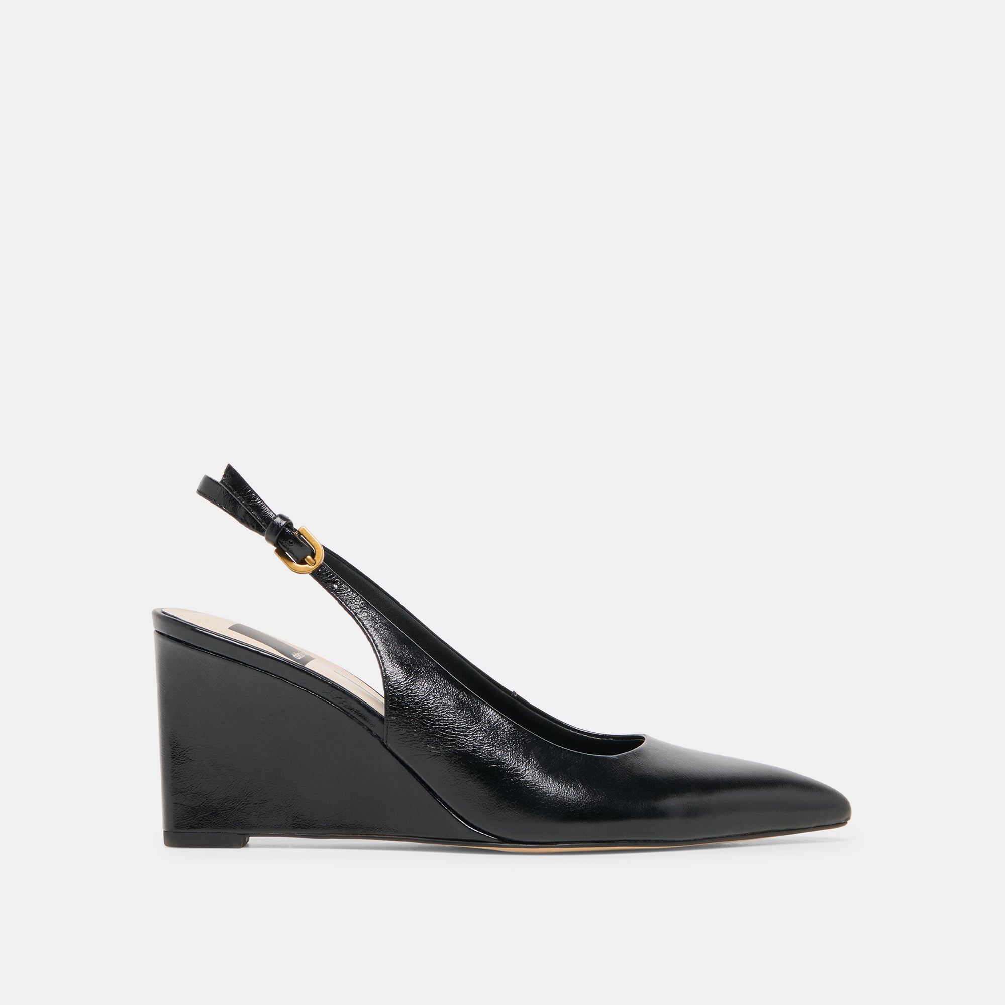 EVELAN Black Leather Pointed-Toe Slingback Wedges | Dolce Vita
