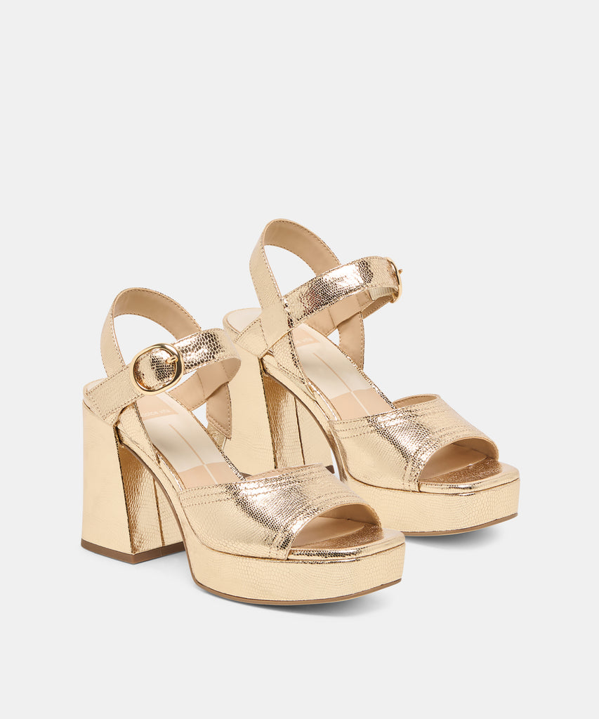 FATIMA HEELS GOLD EMBOSSED LEATHER