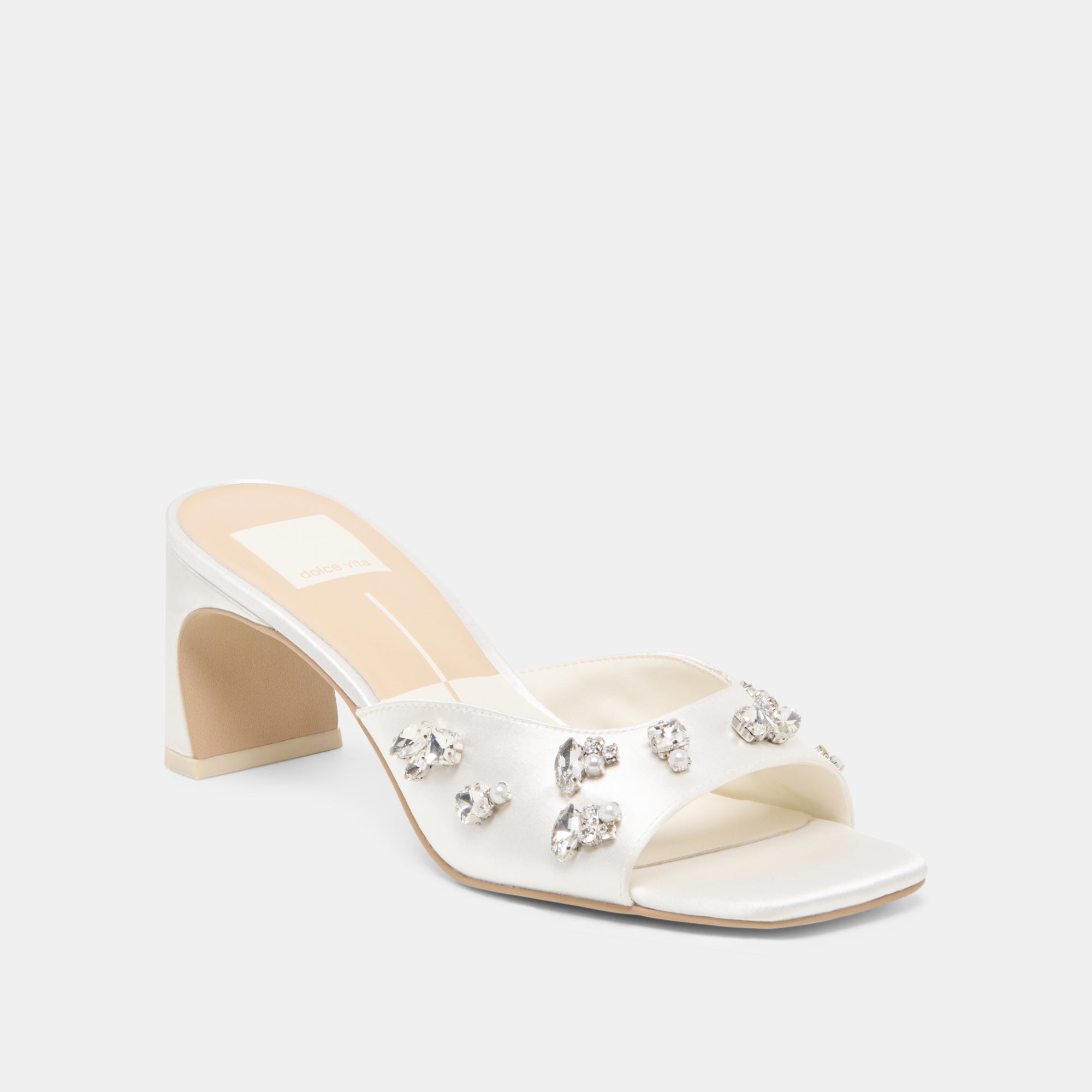 GENENE RHINESTONE HEELS WHITE SATIN - view 2