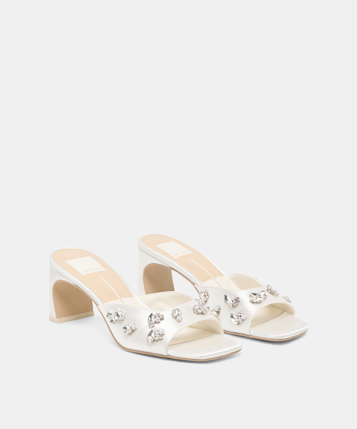 GENENE RHINESTONE HEELS WHITE SATIN - view 2