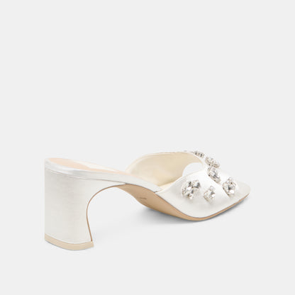 GENENE RHINESTONE HEELS WHITE SATIN