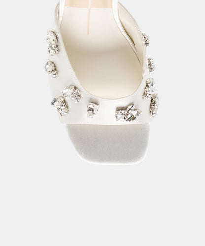 GENENE RHINESTONE HEELS WHITE SATIN