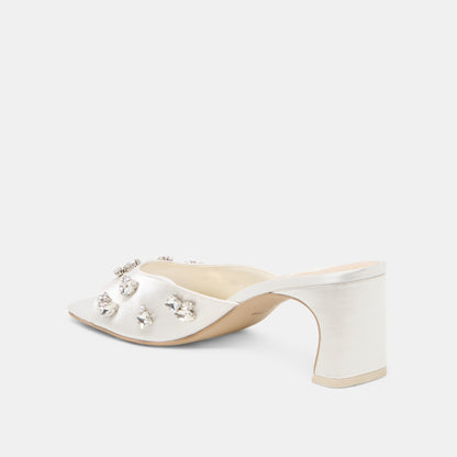 GENENE RHINESTONE HEELS WHITE SATIN