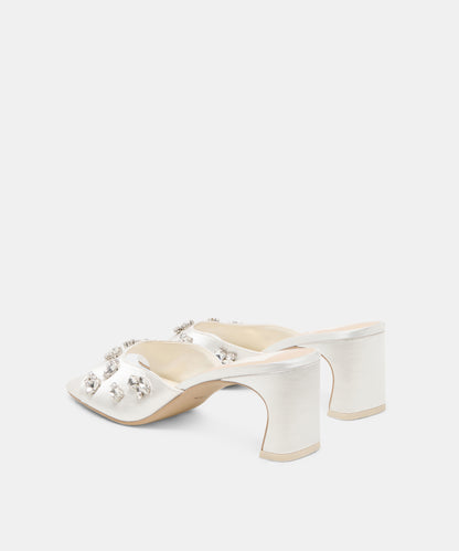 GENENE RHINESTONE HEELS WHITE SATIN