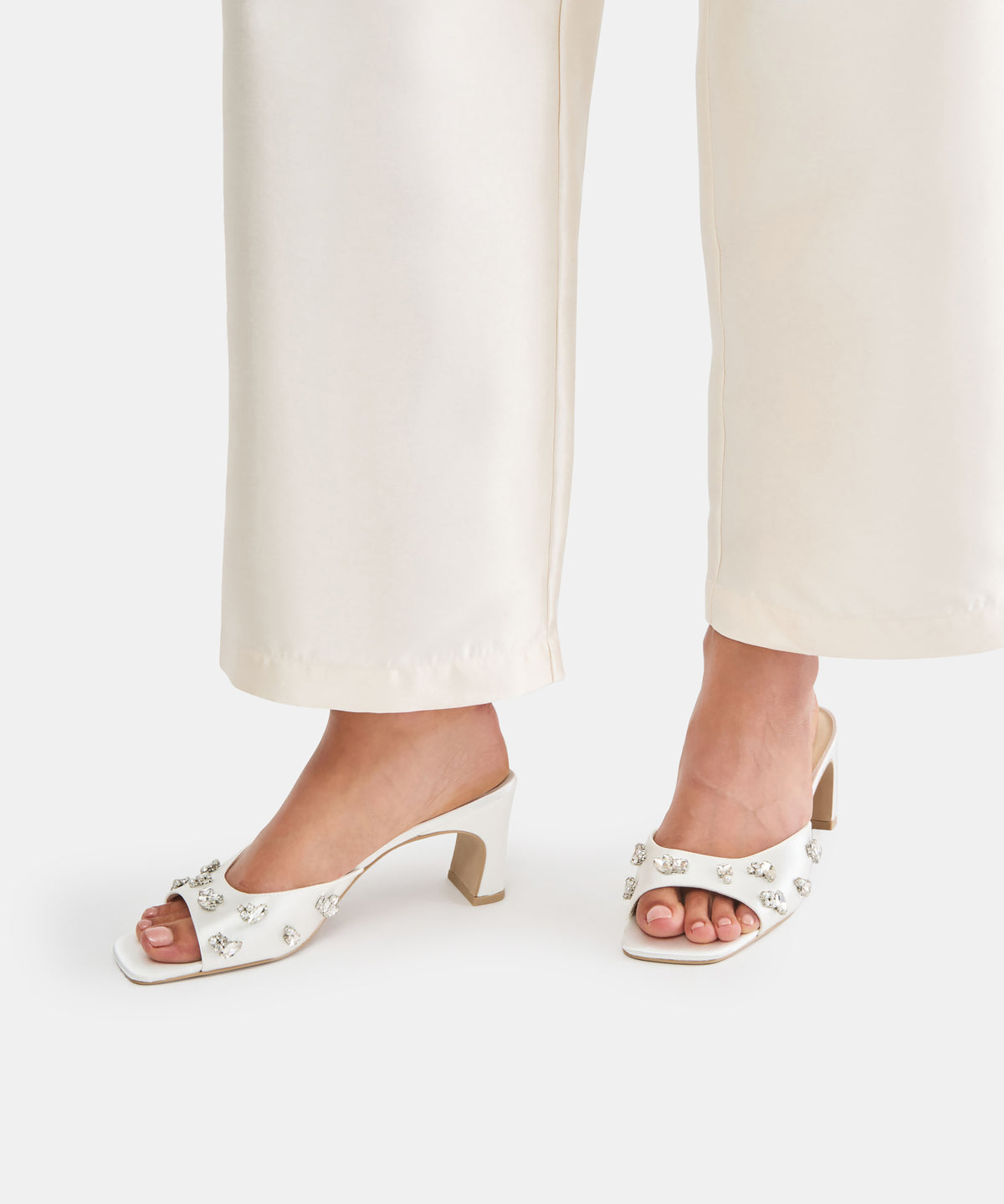 GENENE RHINESTONE HEELS WHITE SATIN - view 4