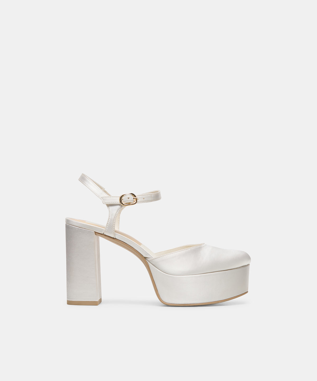 GERO True White Satin Closed-Toe Bridal Platform Heels | Dolce Vita