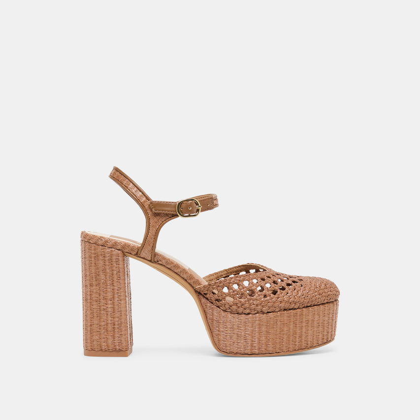 Gero Mid Brown Woven Raffia Heels | Dolce Vita