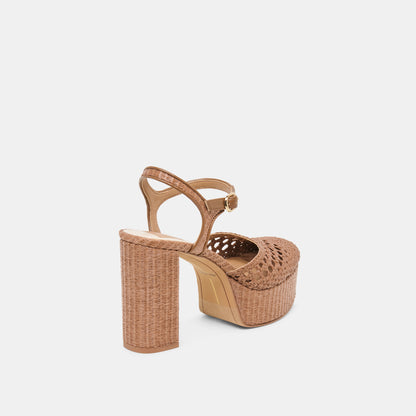 GERO HEELS MID BROWN WOVEN RAFFIA