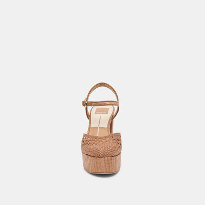 GERO HEELS MID BROWN WOVEN RAFFIA
