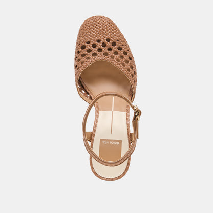 GERO HEELS MID BROWN WOVEN RAFFIA