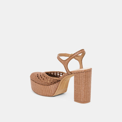 GERO HEELS MID BROWN WOVEN RAFFIA