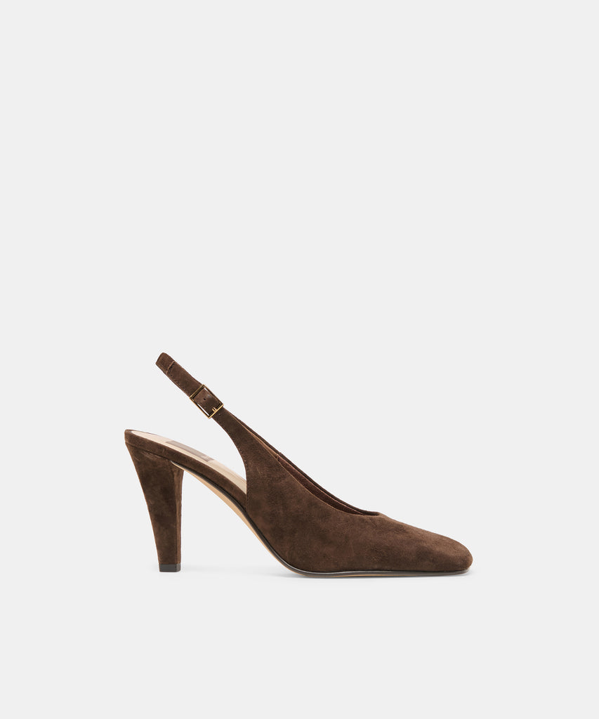 GESSIA Dk Brown Suede Closed-Toe Slingback Heels | Dolce Vita