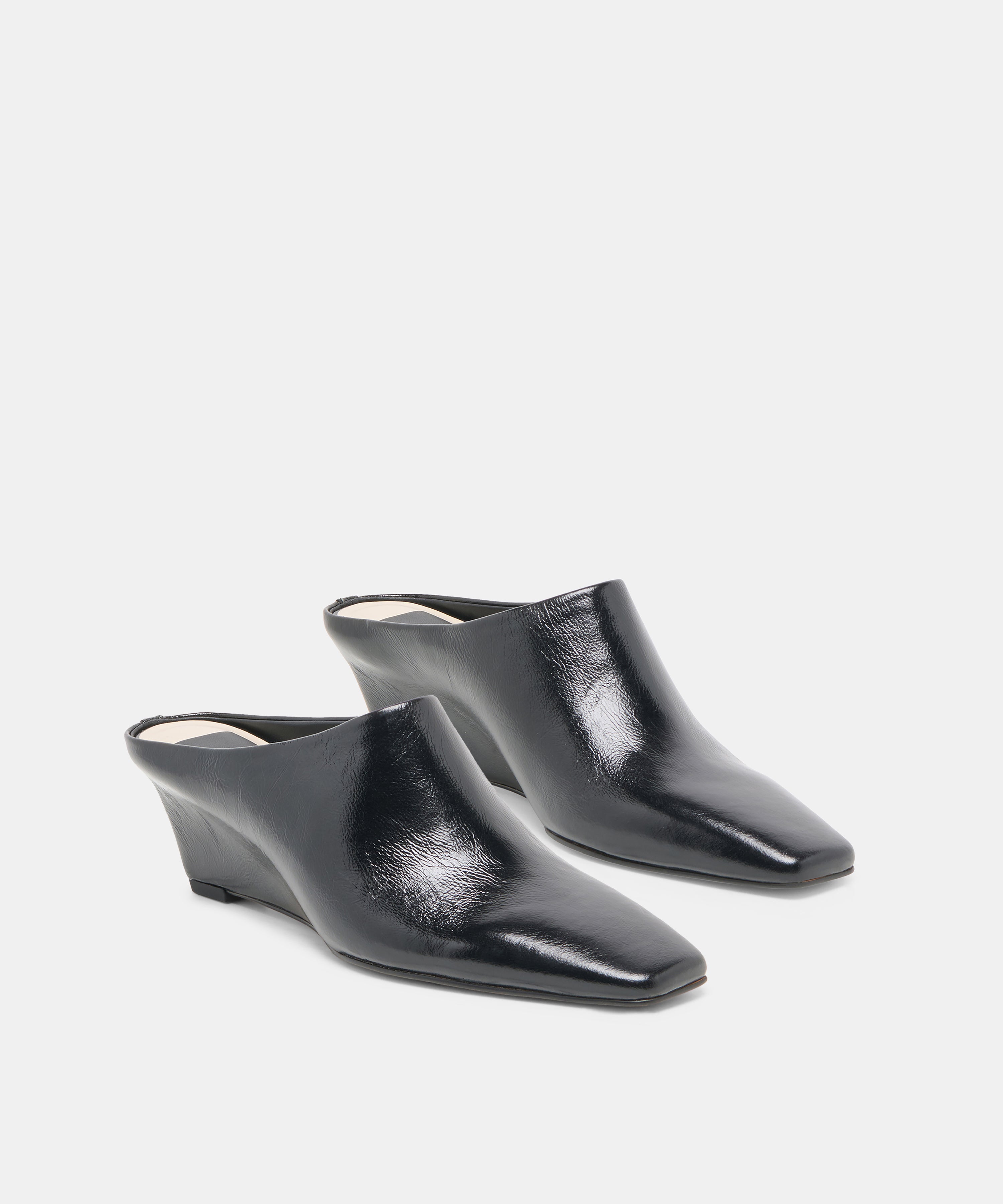 HILAH Midnight Crinkle Patent Closed-Toe Slip-On Wedge Mules