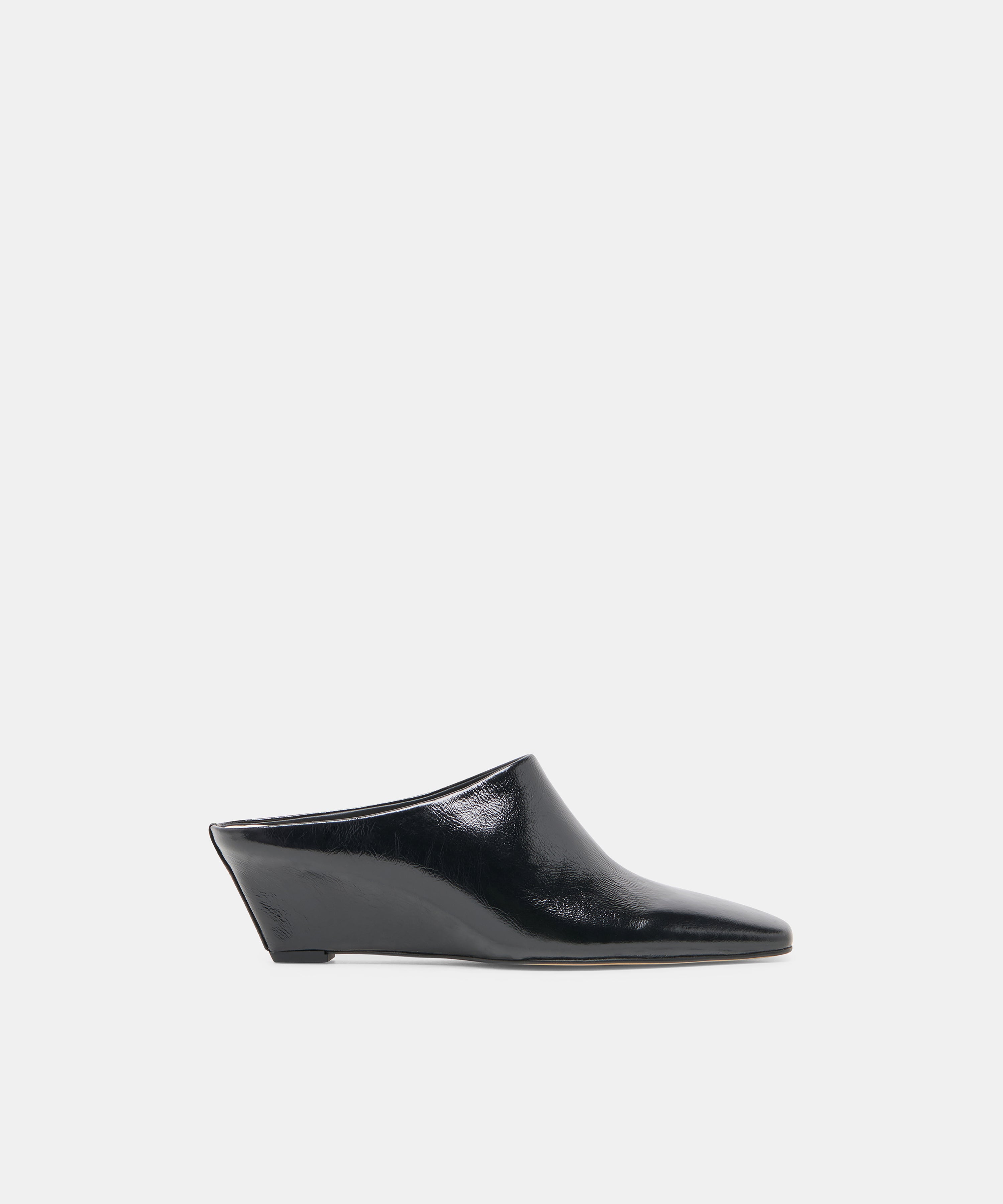 HILAH Midnight Crinkle Patent Closed-Toe Slip-On Wedge Mules