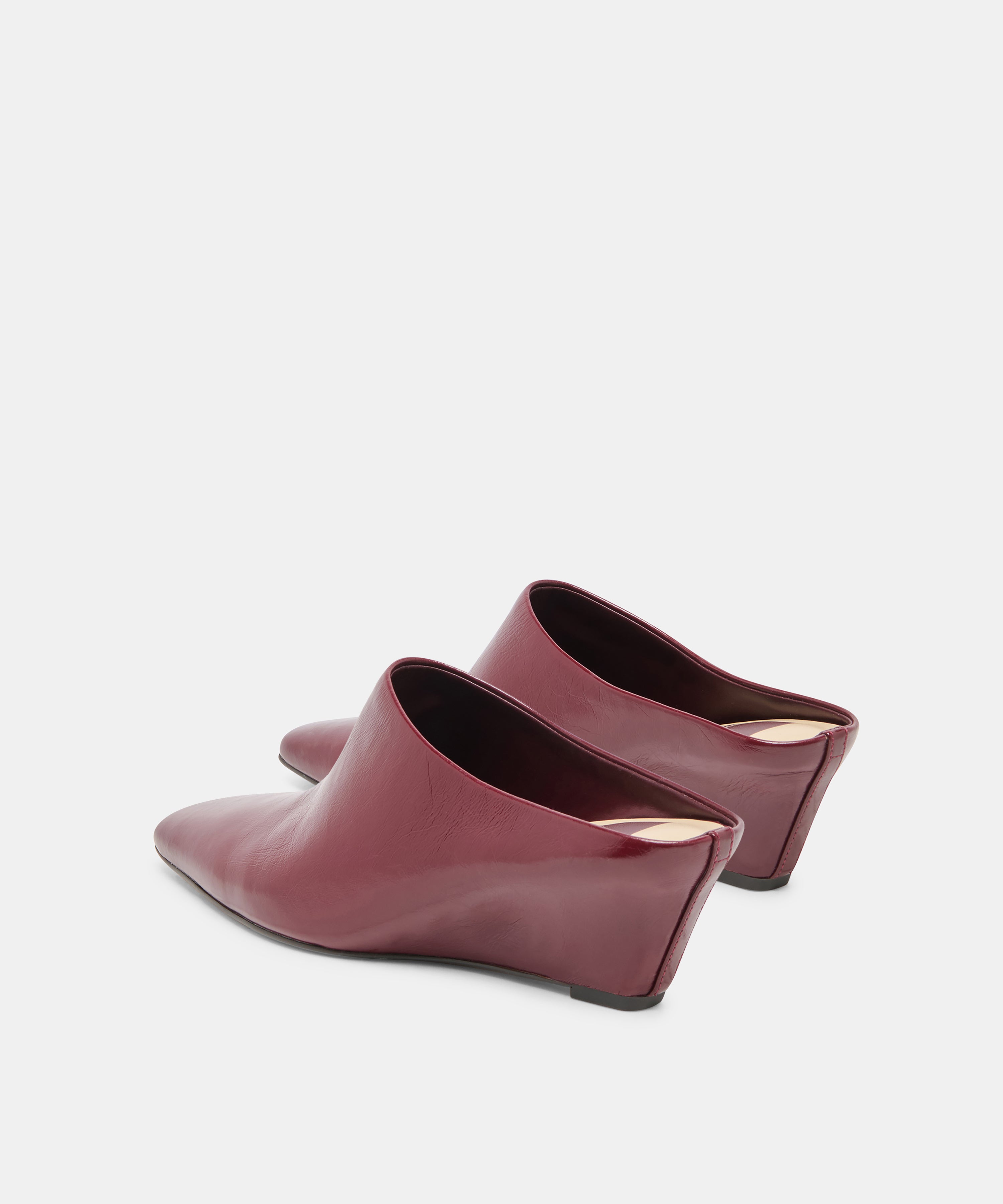 HILAH Oxblood Crinkle Patent Closed-Toe Slip-On Wedge Mules