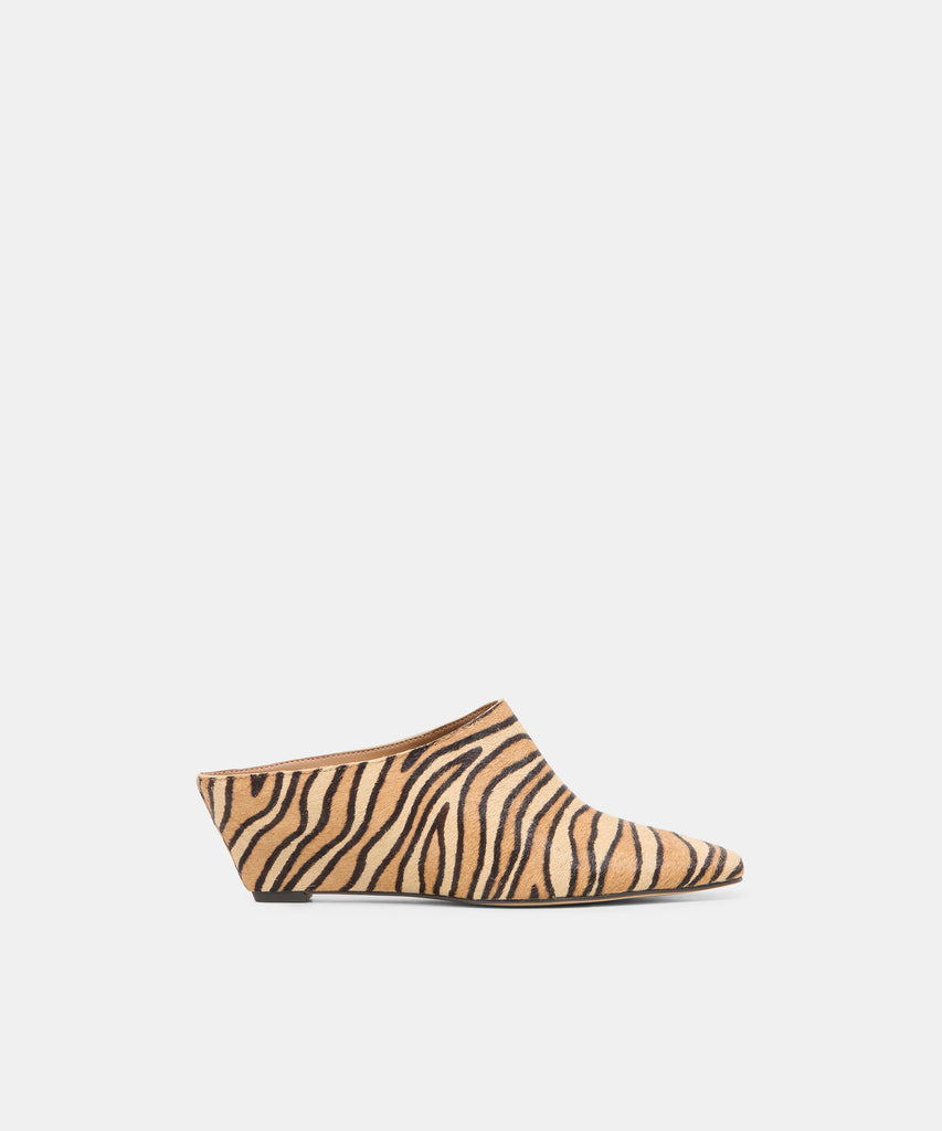 HILAH Tiger Calf Hair Closed-Toe Slip-On Wedge Mules | Dolce Vita