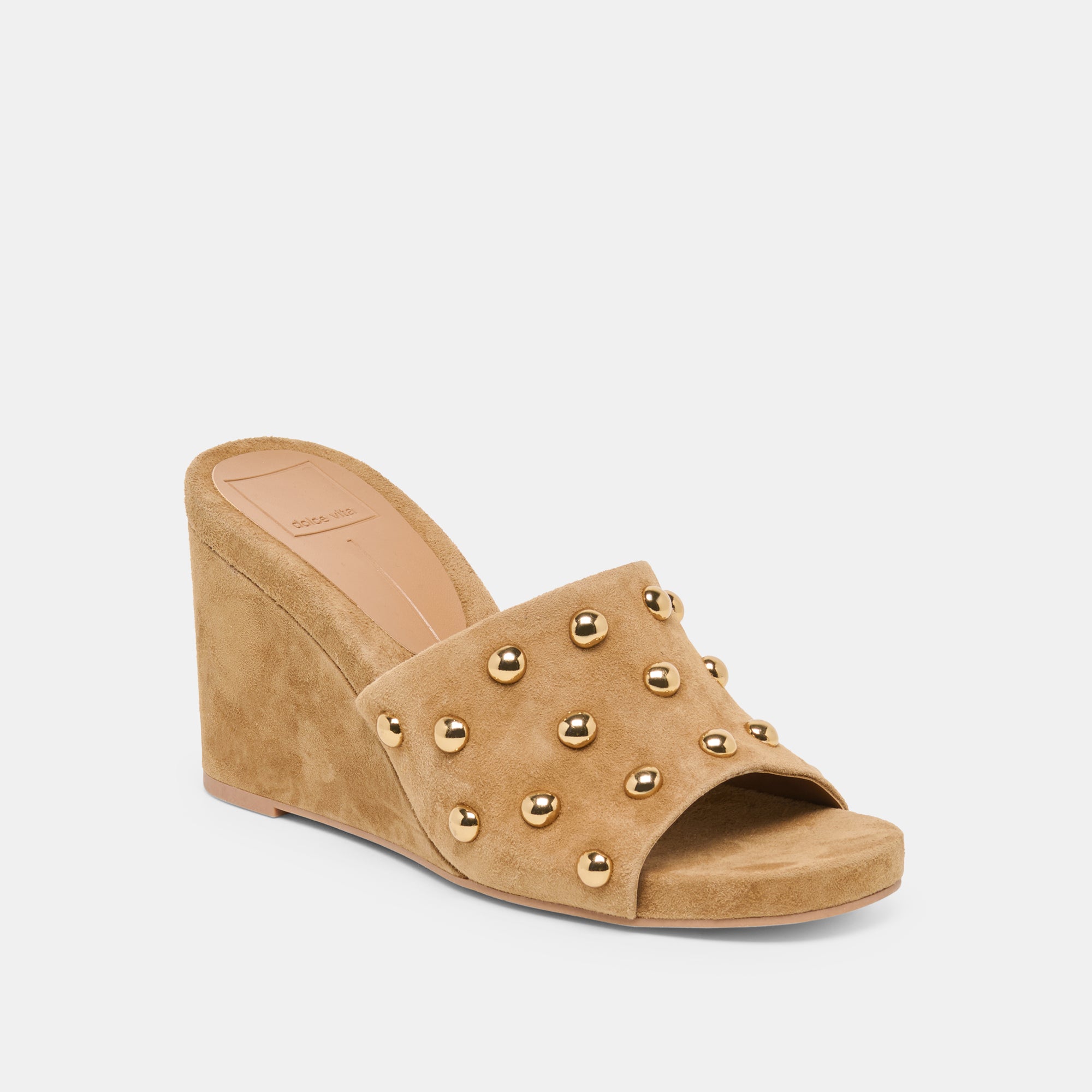 HOLTA STUD WEDGES LT BROWN SUEDE