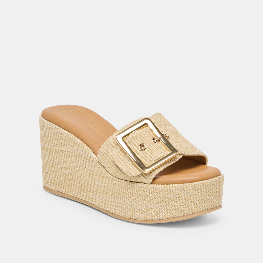 JILIAN WIDE WEDGES LT NATURAL RAFFIA