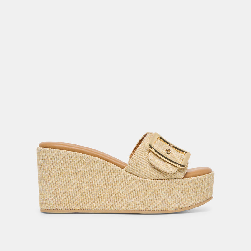 Jilian Wide Lt Natural Raffia Wedges | Dolce Vita