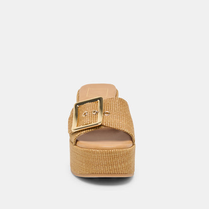 JILIAN WIDE WEDGES MOCHA RAFFIA