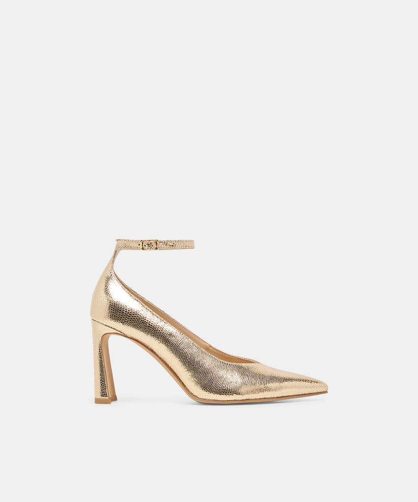 KARSIN Gold Embossed Leather Closed-Toe Heels | Dolce Vita