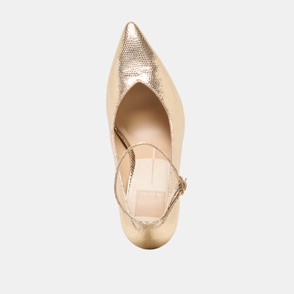 KARSIN HEELS GOLD EMBOSSED LEATHER