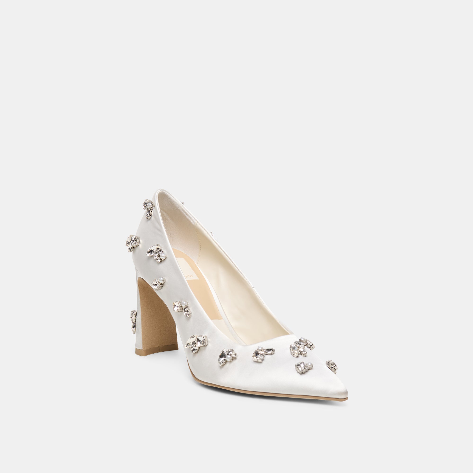 KAYNA RHINESTONE HEELS WHITE SATIN - view 2