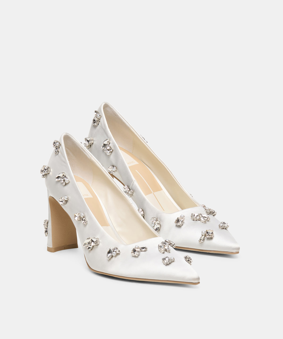 KAYNA RHINESTONE HEELS WHITE SATIN - view 2