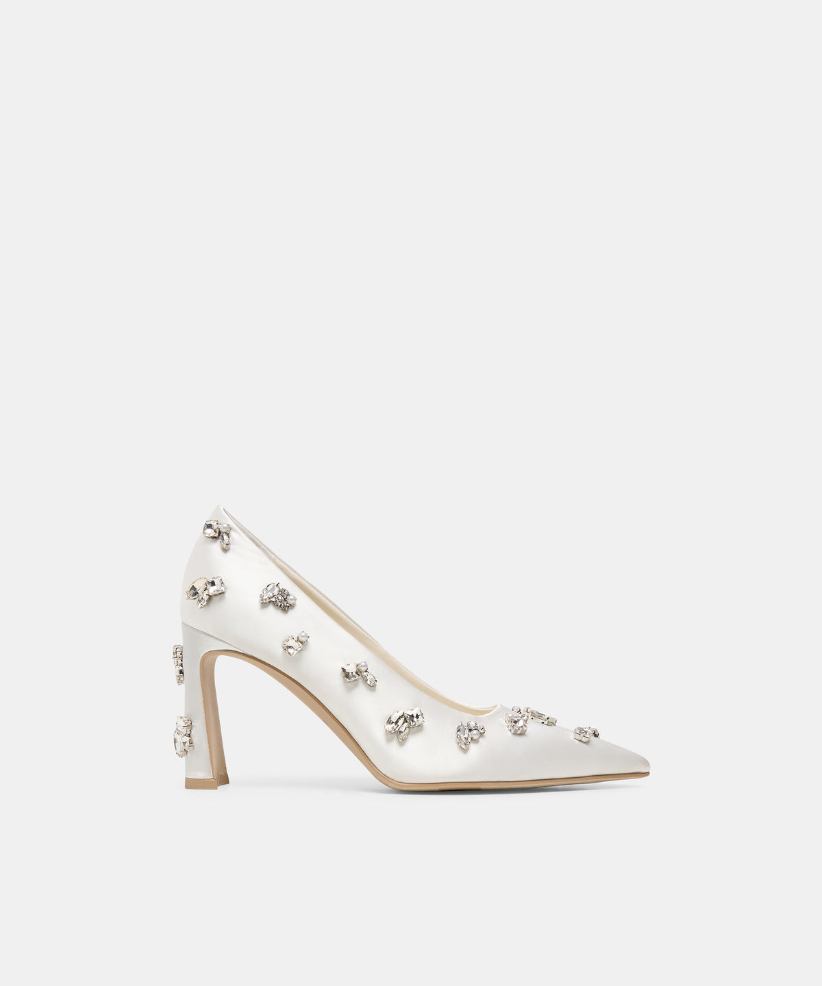 KAYNA RHINESTONE White Satin Closed-Toe Bridal Heels | Dolce Vita