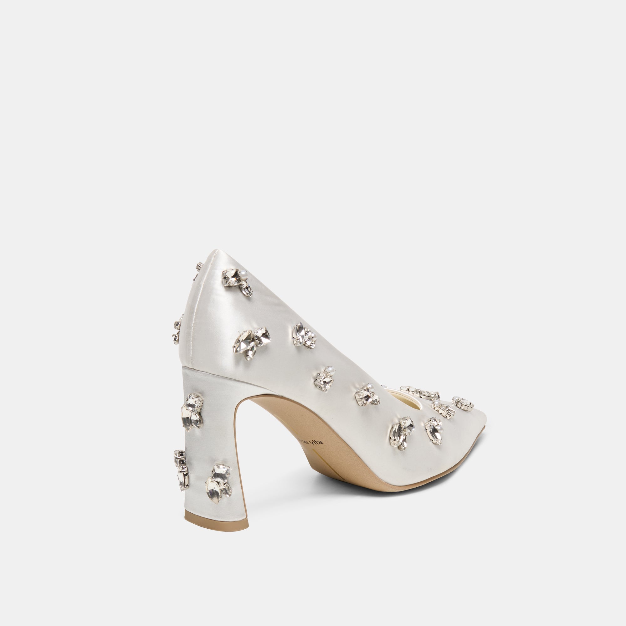 KAYNA RHINESTONE HEELS WHITE SATIN - view 3