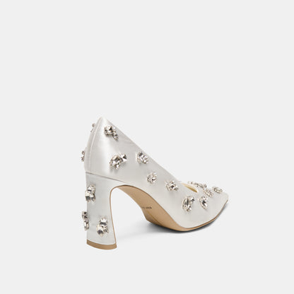 KAYNA RHINESTONE HEELS WHITE SATIN