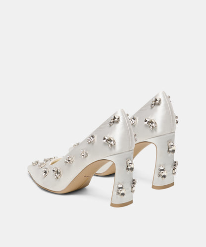 KAYNA RHINESTONE HEELS WHITE SATIN