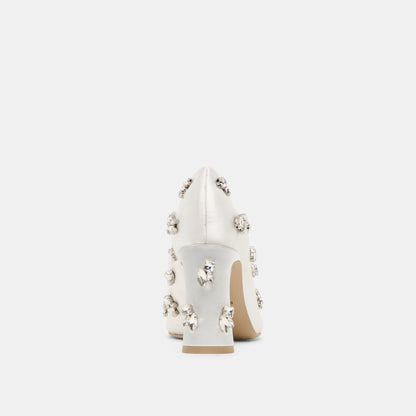 KAYNA RHINESTONE HEELS WHITE SATIN