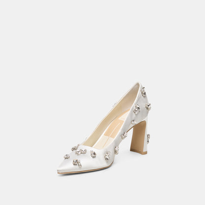 KAYNA RHINESTONE HEELS WHITE SATIN