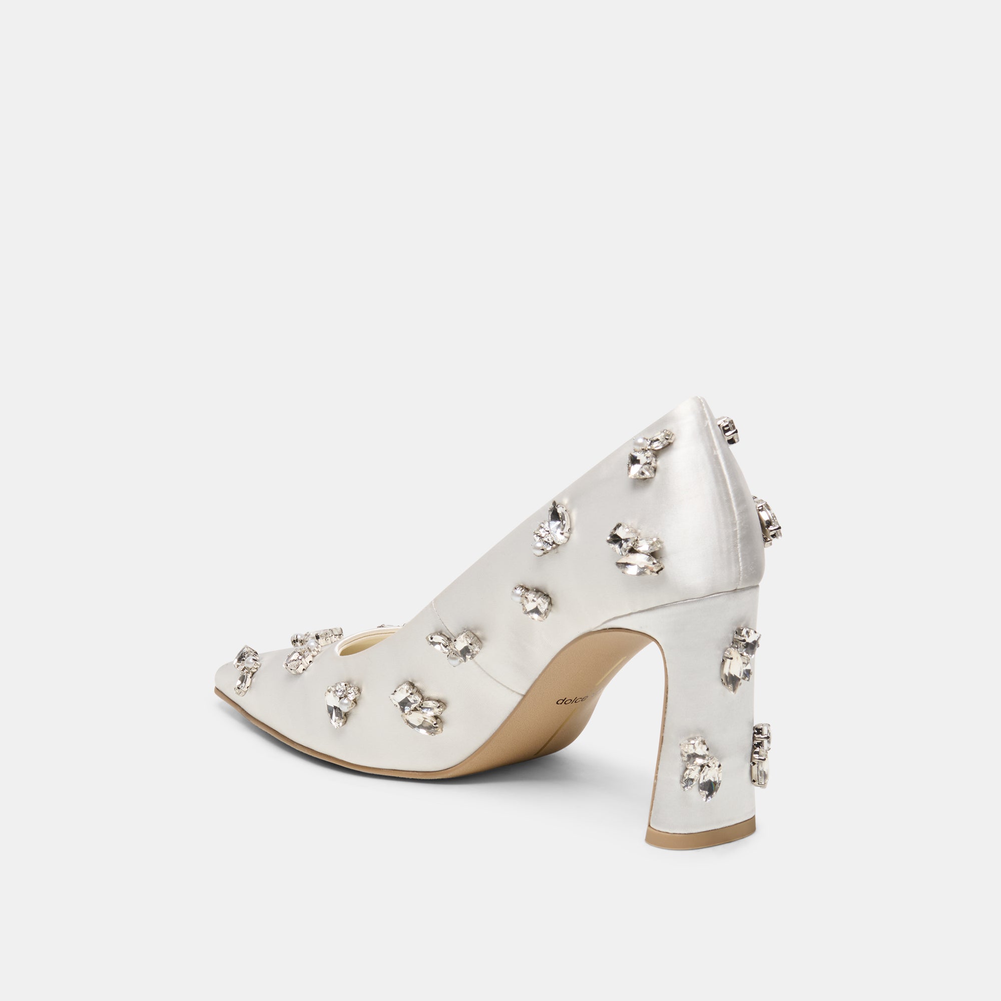 KAYNA RHINESTONE HEELS WHITE SATIN - view 5