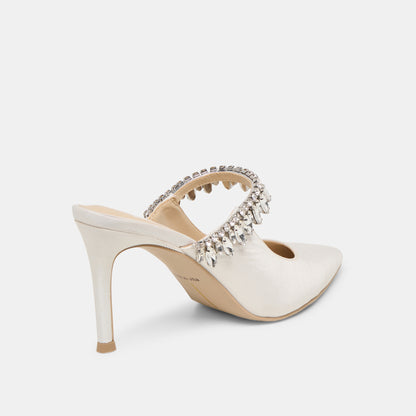 KELI CRYSTAL HEELS WHITE SATIN