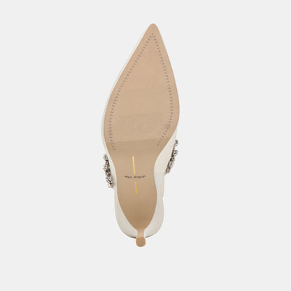 KELI CRYSTAL HEELS WHITE SATIN