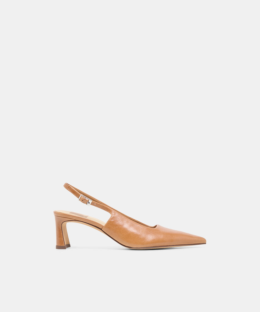 KOKO Tan Leather Slingback Closed-Toe Mid Heels | Dolce Vita