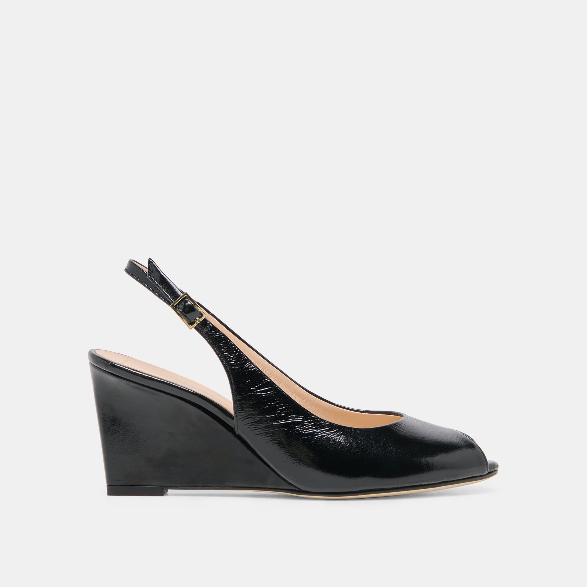 KOLA Noir Leather Peep-Toe Slingback Wedges | Dolce Vita