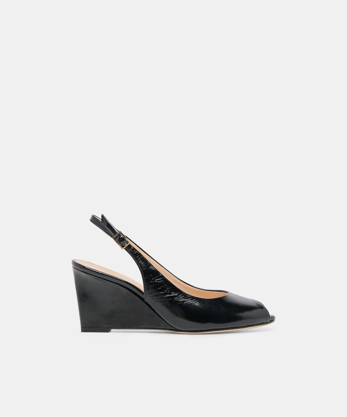 KOLA Noir Leather Peep-Toe Slingback Wedges | Dolce Vita