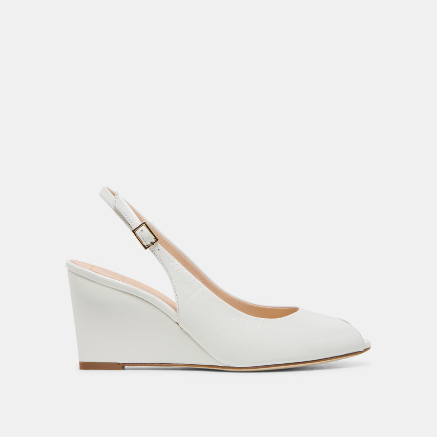 KOLA White Leather Peep-Toe Slingback Wedges | Dolce Vita