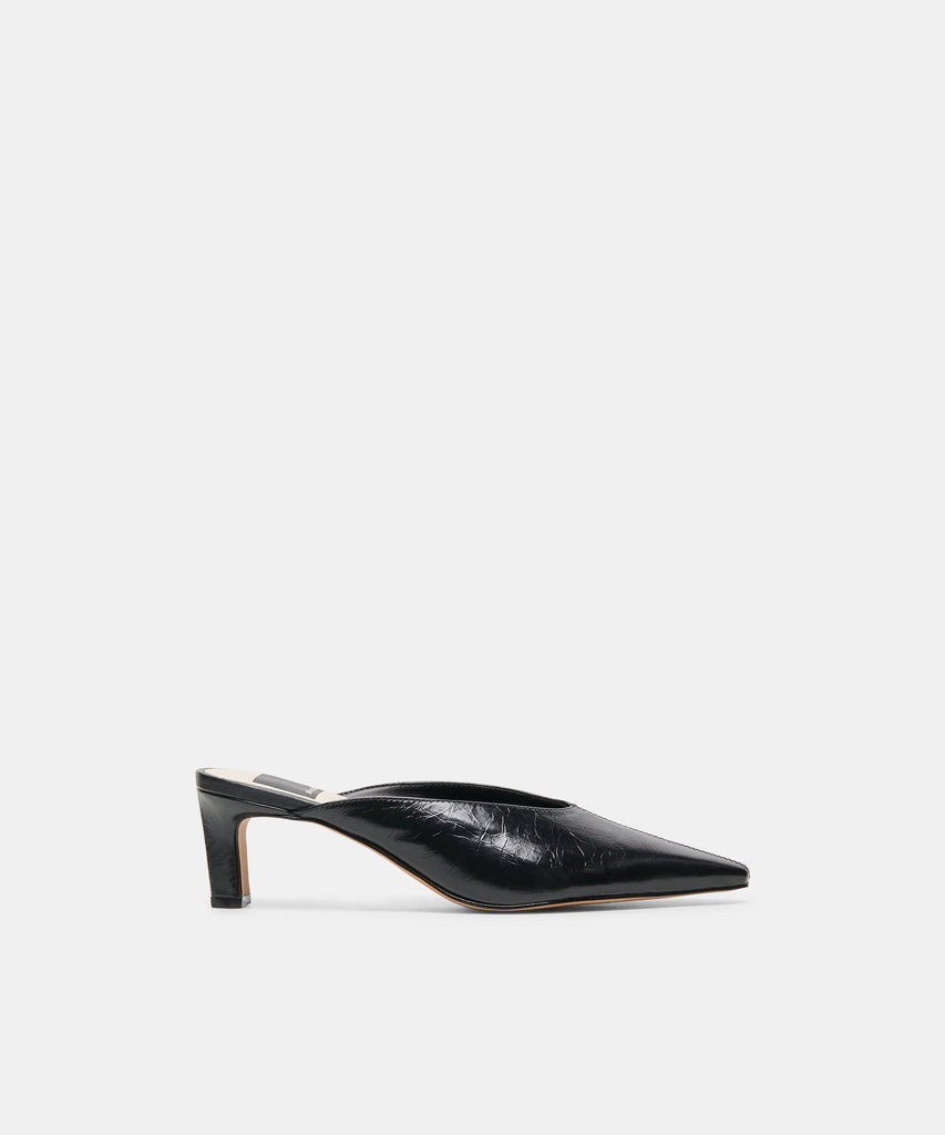 LAVINA Midnight Crinkle Patent Closed-Toe Muled Heels | Dolce Vita